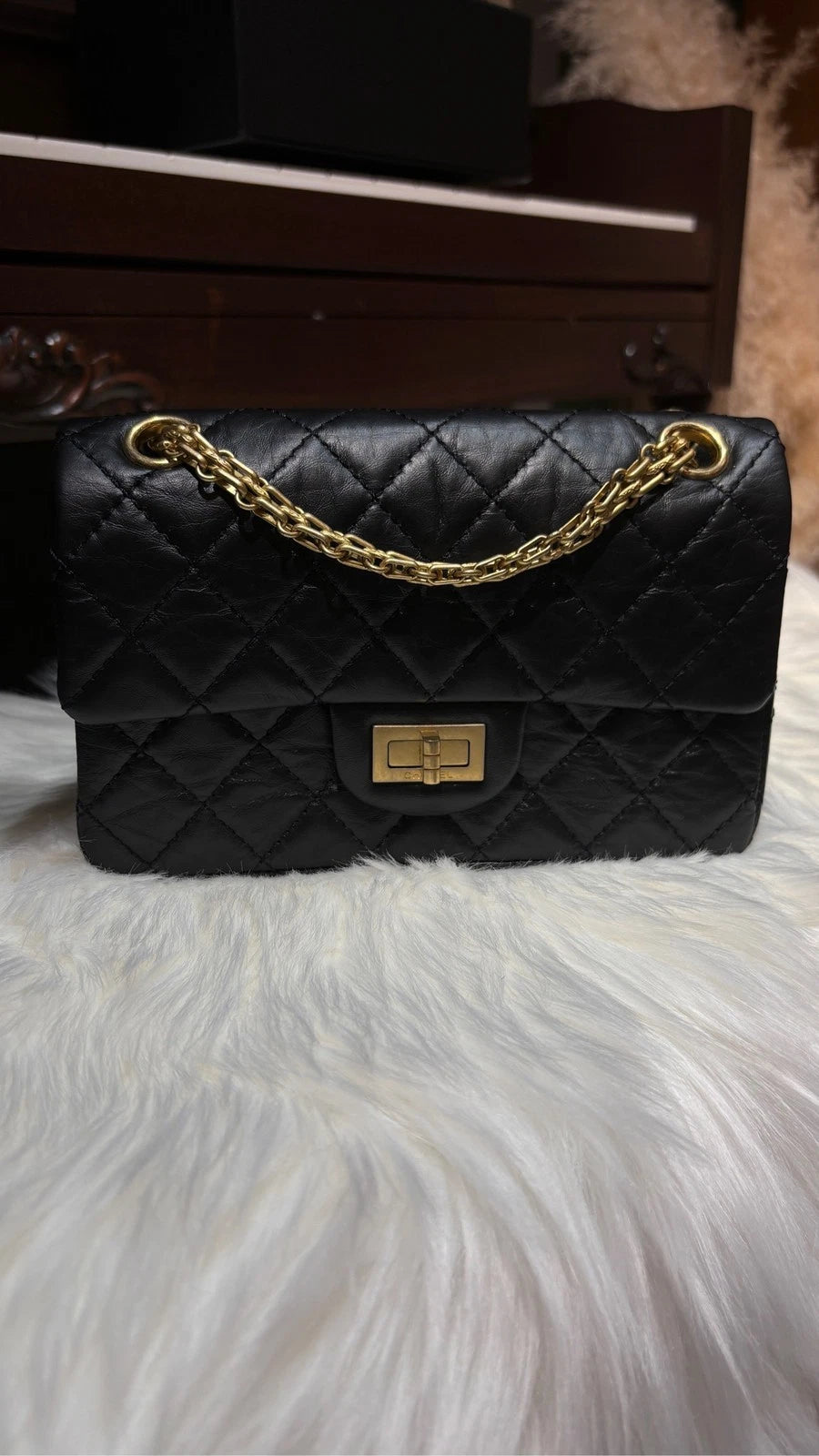 CHANEL 2.55 Black Gold Buckle Large Mini Chain Shoulder Bag For Women