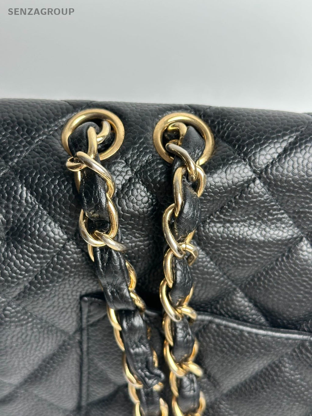 Chanel Classic Flap GM Chain Shoulder Bag Crossbody Black Gold Women Fashion