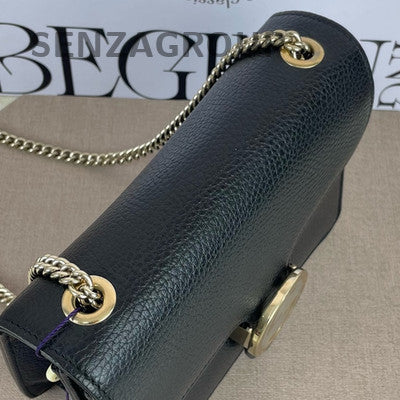 Gucci Black Gold GG Marmont Small Flap Bag Chain Shoulder Crossbody
