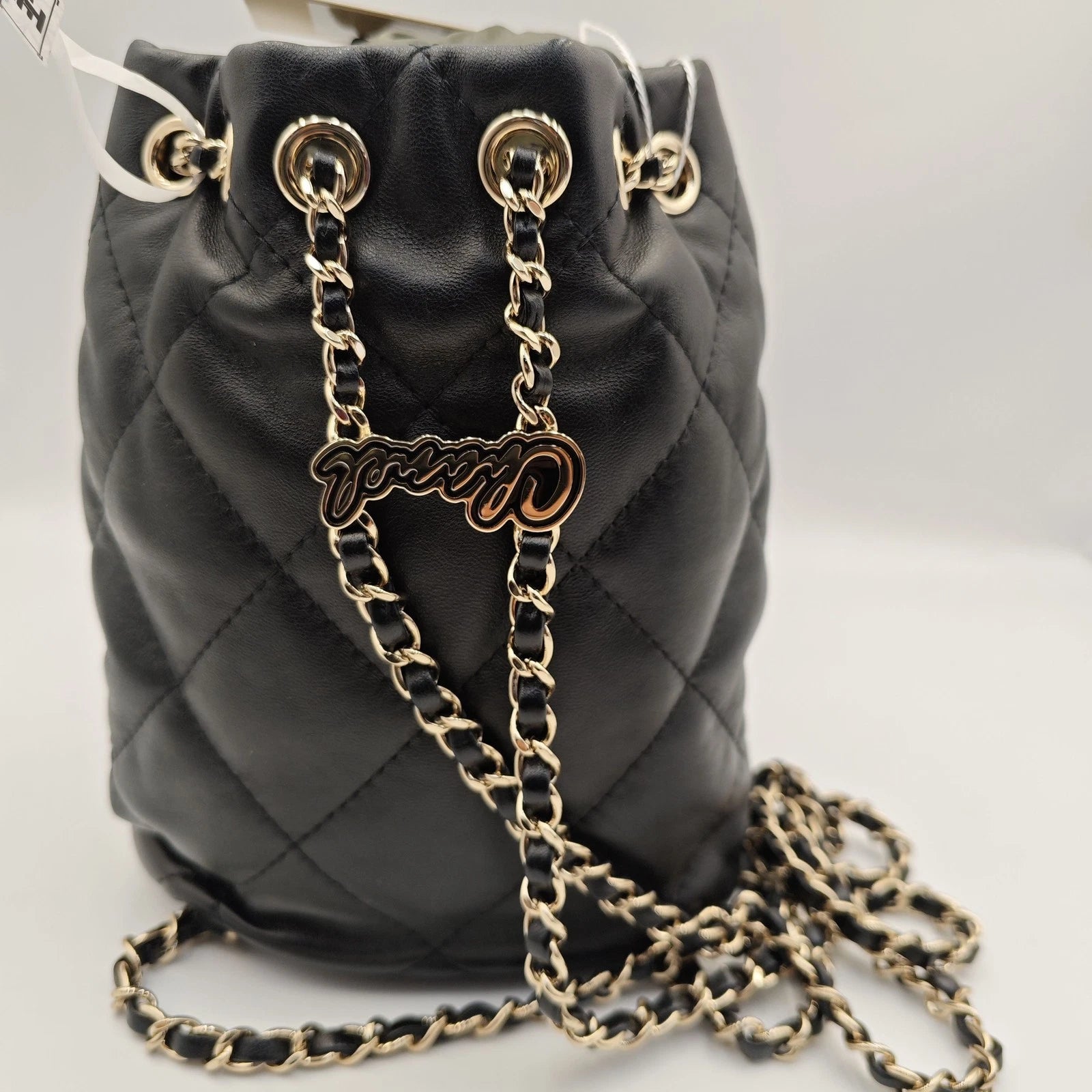 CHANEL Mini Black Gold Hardware Bucket Drawstring Backpack For Women