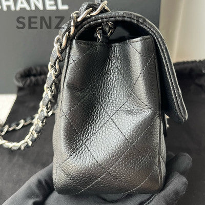Chanel Classic Flap Black Silver Calfskin Chain Shoulder Crossbody Bag
