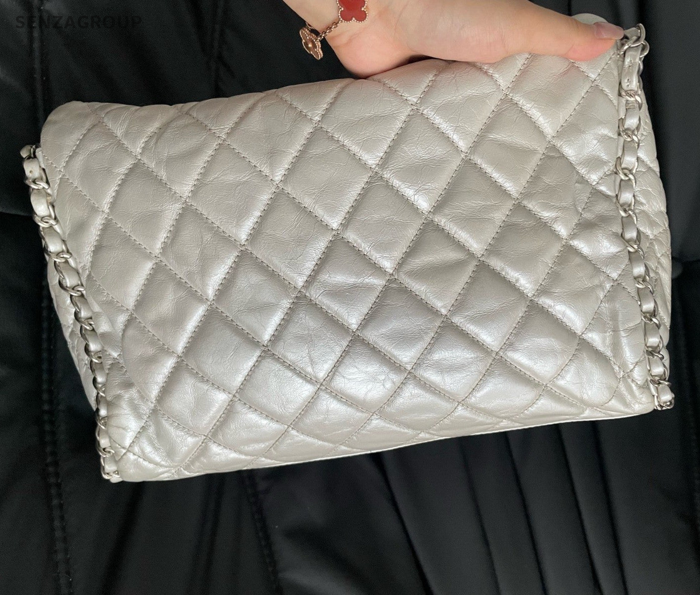 Chanel Diamond Hobo Chain Shoulder Bag White Silver Used Women Classic