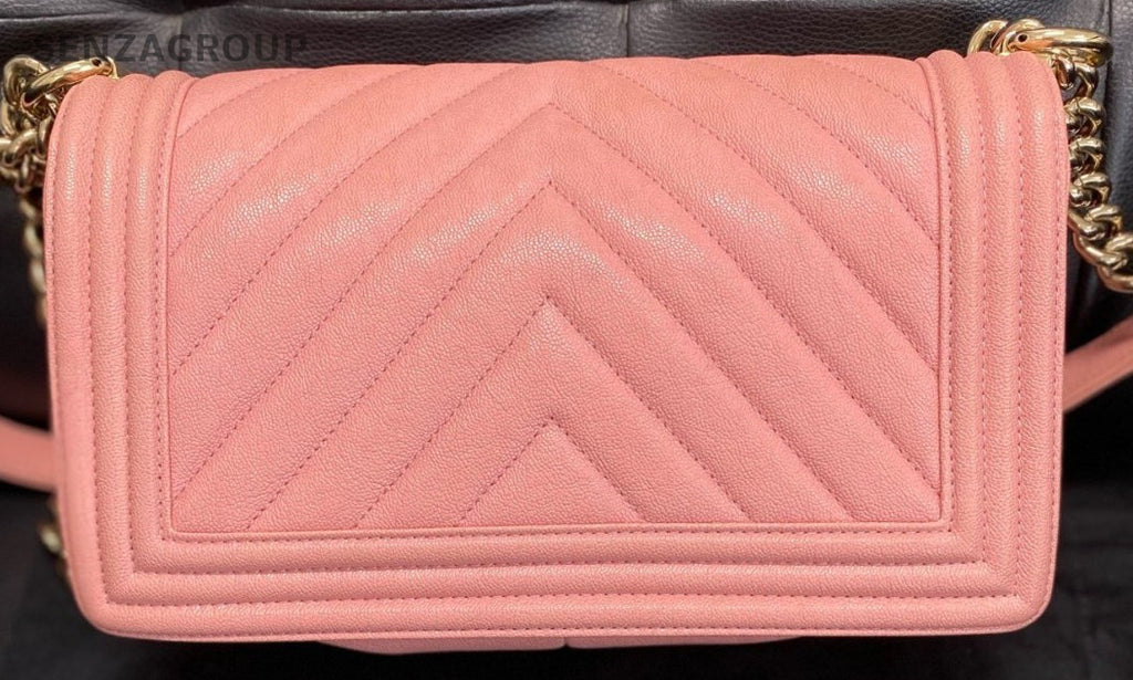 Chanel Leboy MM Calfskin Chain Shoulder Bag Pink Gold Used Women Classic