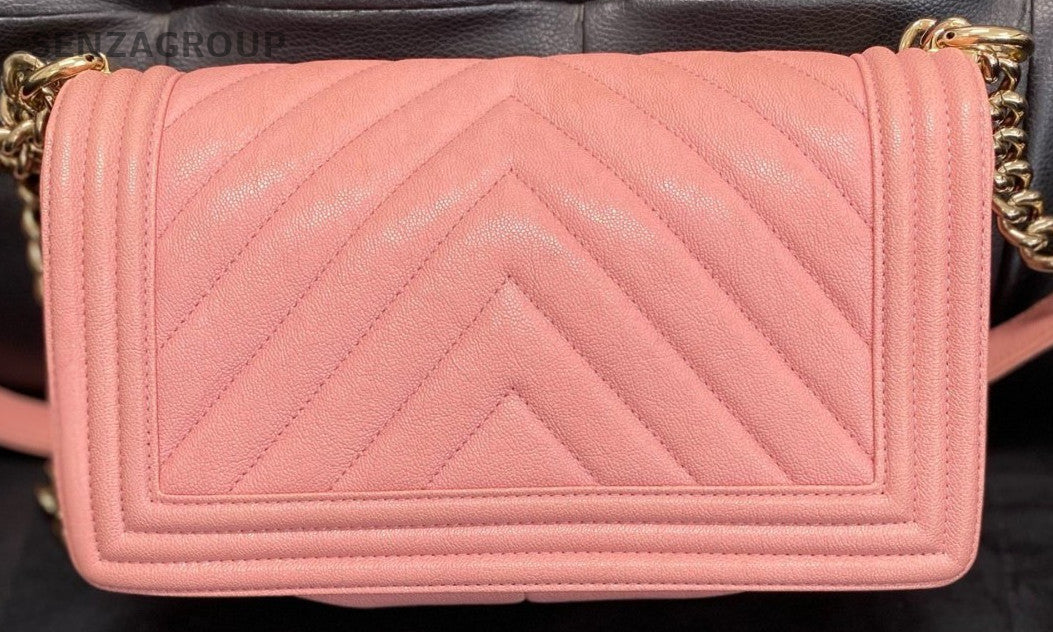 Chanel Leboy MM Calfskin Chain Shoulder Bag Pink Gold Used Women Classic