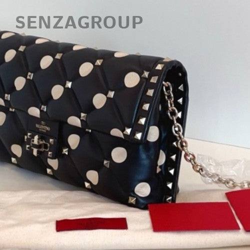 Valentino Polka dots Vintage Chain Shoulder Bag Crossbody Black White Women