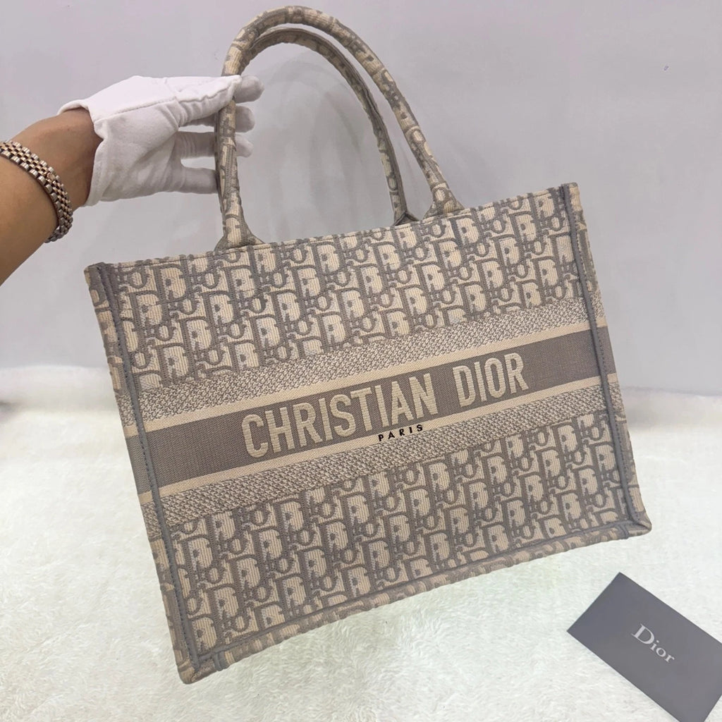 Dior Women's Canvas Grey Monogram Medium Tote Bag Chip Version