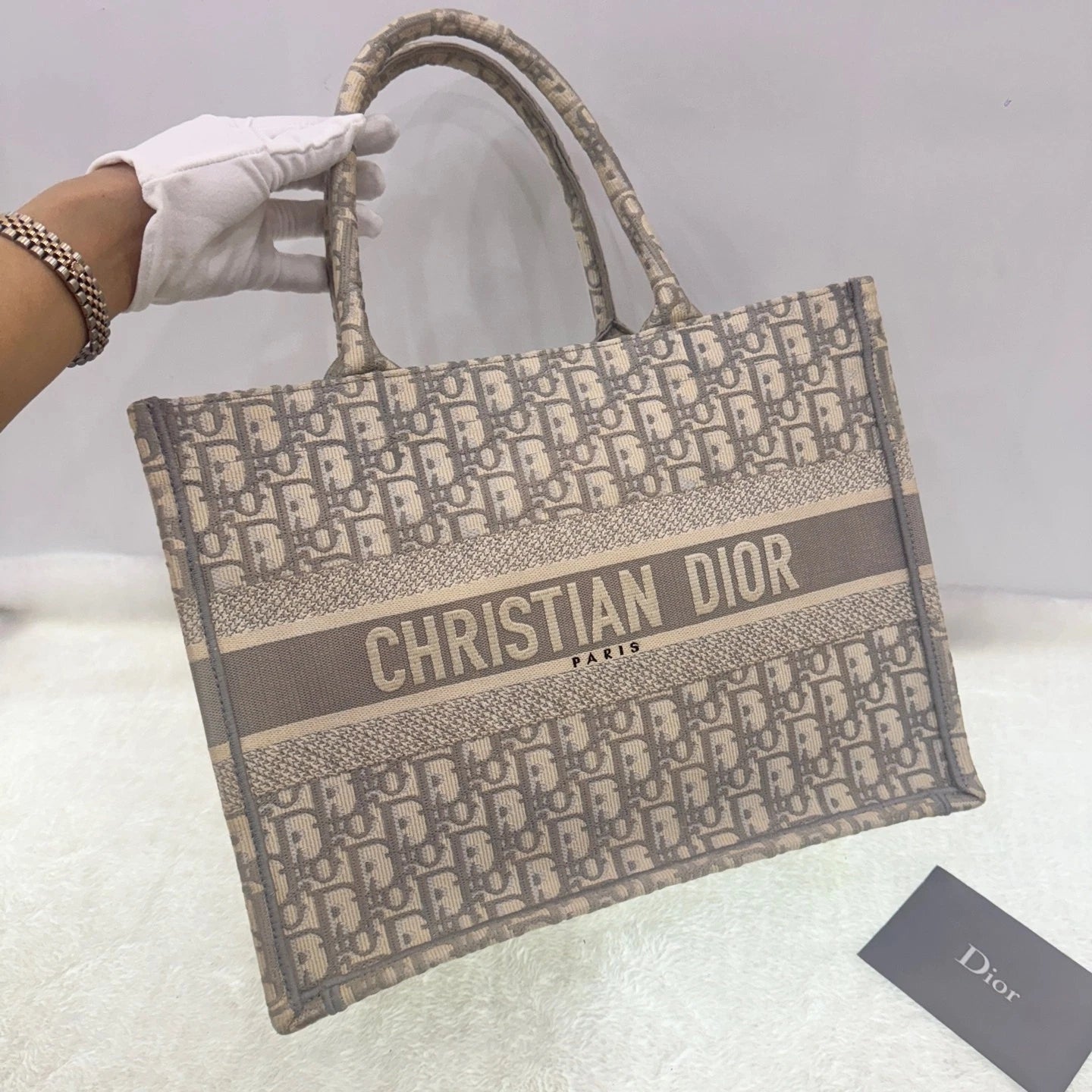 Dior Women's Canvas Grey Monogram Medium Tote Bag Chip Version