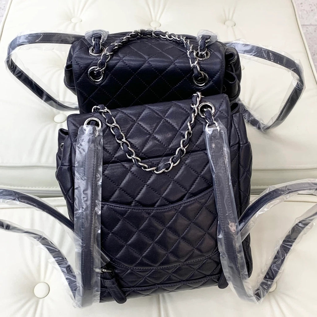 Chanel Backpack PM Lambskin Blue Silver Turn Lock Women Fashion S