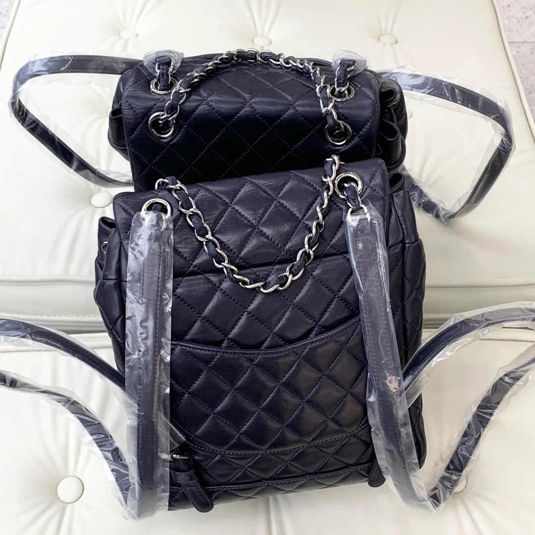 Chanel Backpack PM Lambskin Blue Silver Turn Lock Women Fashion S