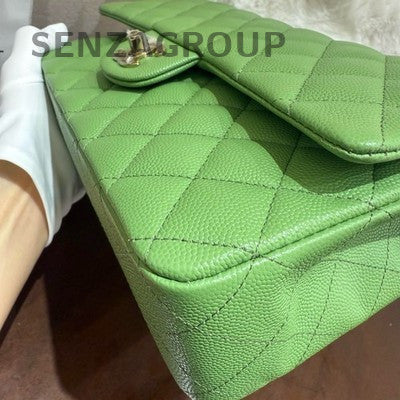 Chanel Classic Flap Medium Green Gold Hardware Quilted Shoulder Bag