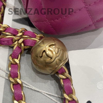 Chanel Gold Ball Mini Square Flap Bag Purple Quilted Leather Crossbody