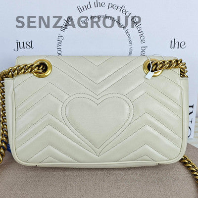 Gucci GG Marmont White Gold Chain Shoulder Crossbody Bag Women Fashion