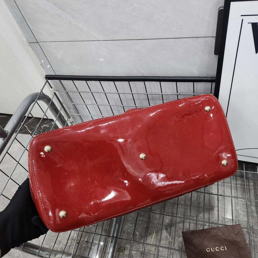 Gucci Red Patent Monogram Shell Handbag For Women