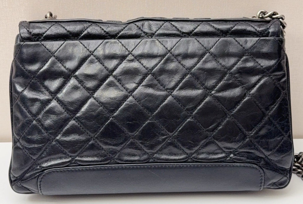 Chanel Classic Flap MM Chain Shoulder Bag Black Silver Diamond Women Designer