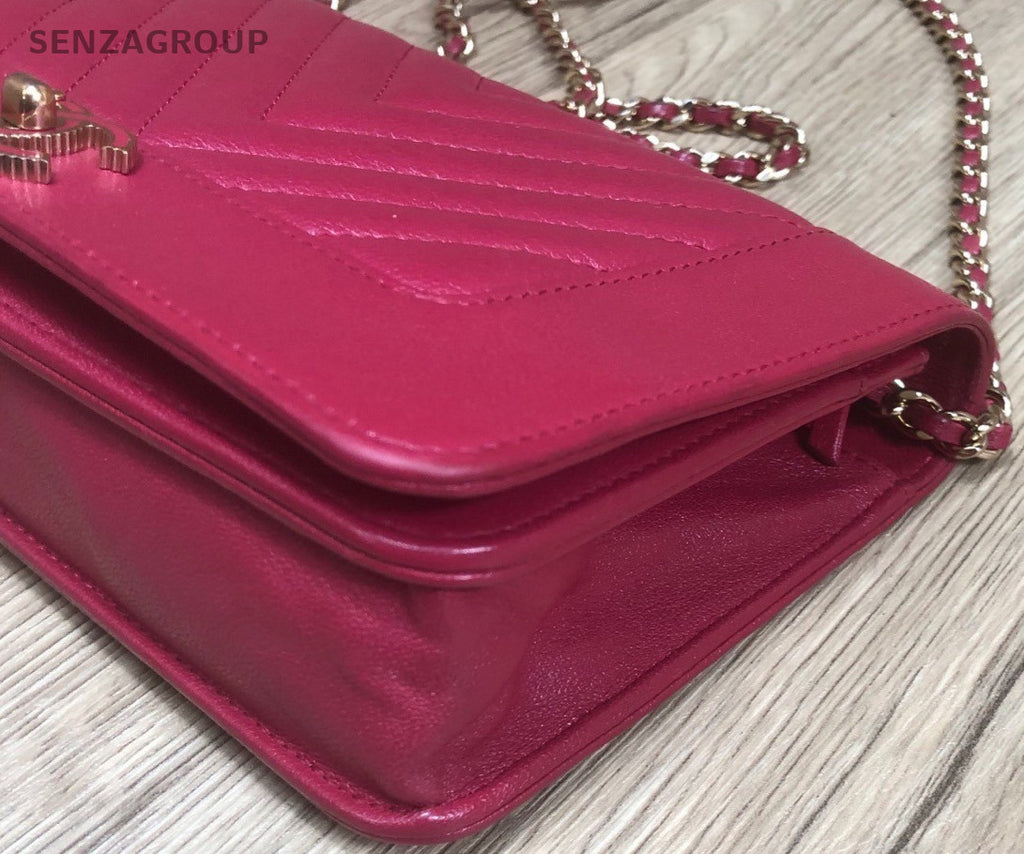 Chanel WOC Chain Shoulder Bag Red Gold Used Women Classic Designer