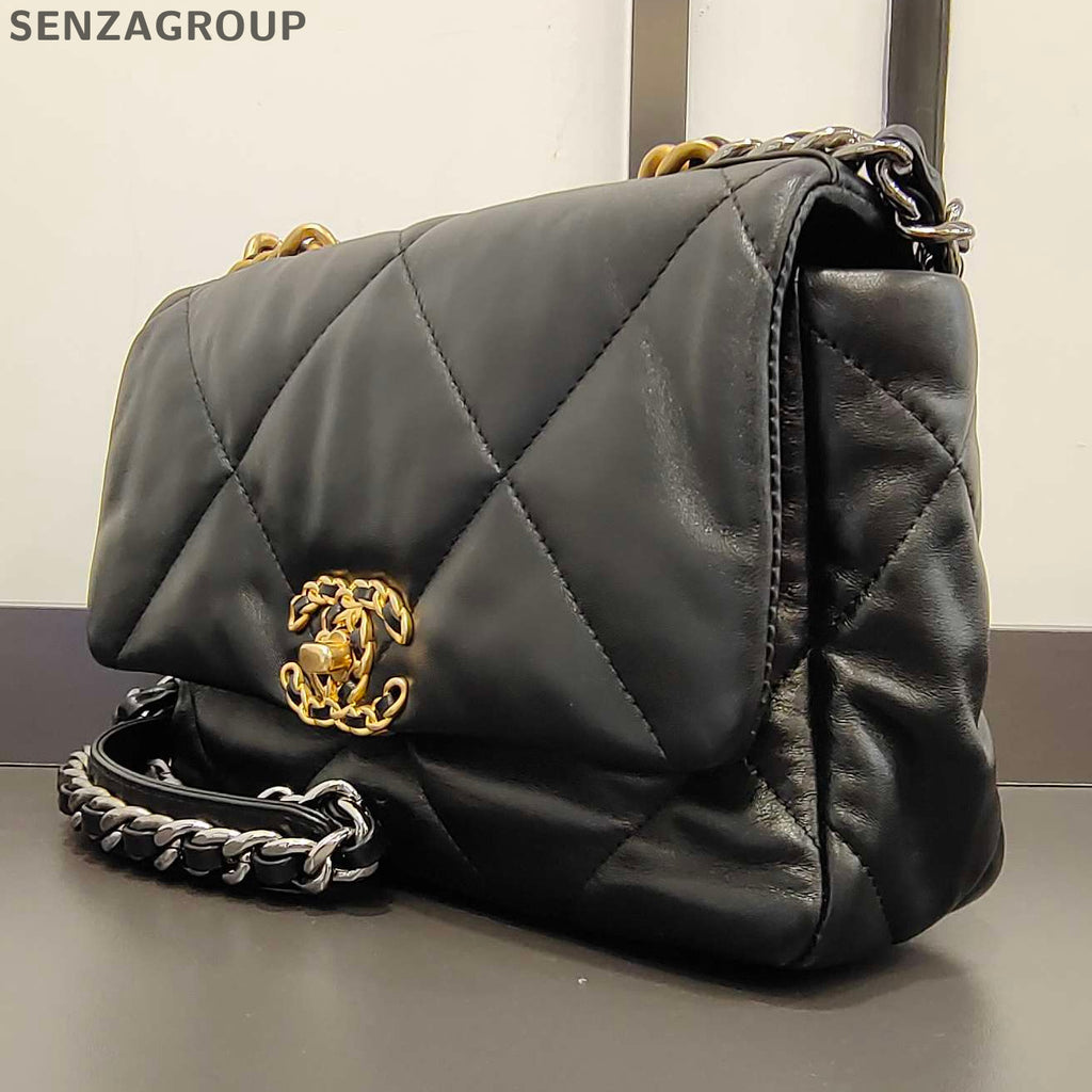 Chanel Black Gold 19 Bag Small Chain Shoulder Crossbody Classic Fashion