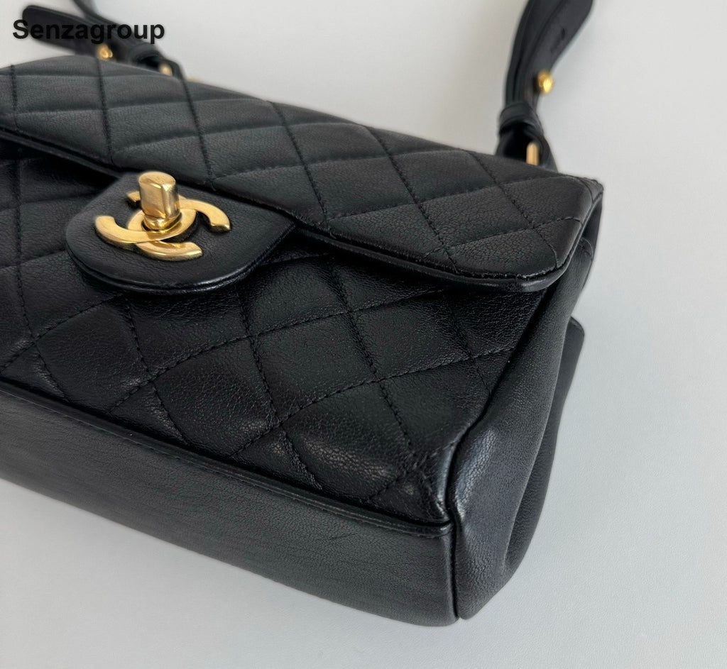 Chanel Diamond Mini Chain Top Handle Crossbody Black Gold Women Classic Fashion