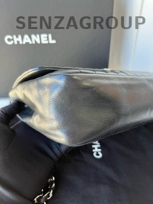 Chanel Black Silver CF Quilted Chain Shoulder Crossbody Bag for Women