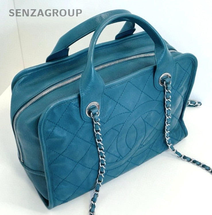 CHANEL Bowling caviar Chain Top Handle Shoulder bag Women Lake Green