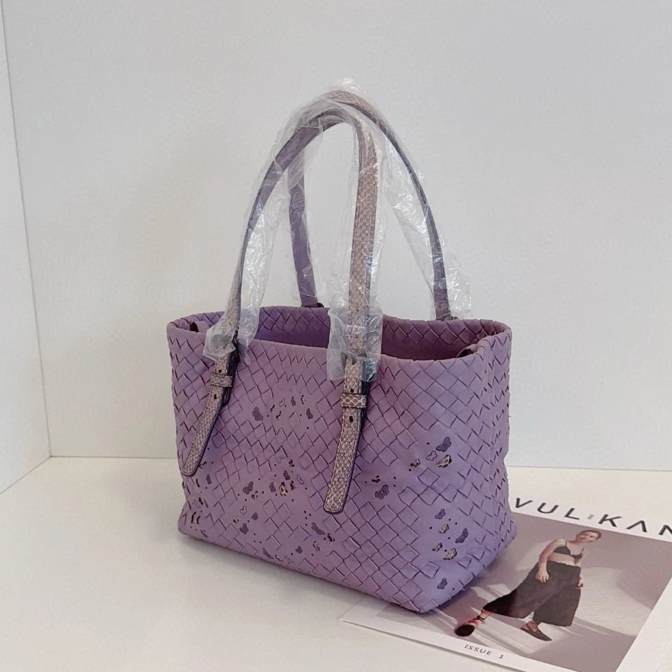Bottega Veneta Intrecciato Tote Top Handle Shoulder Bag Purple Women Classic