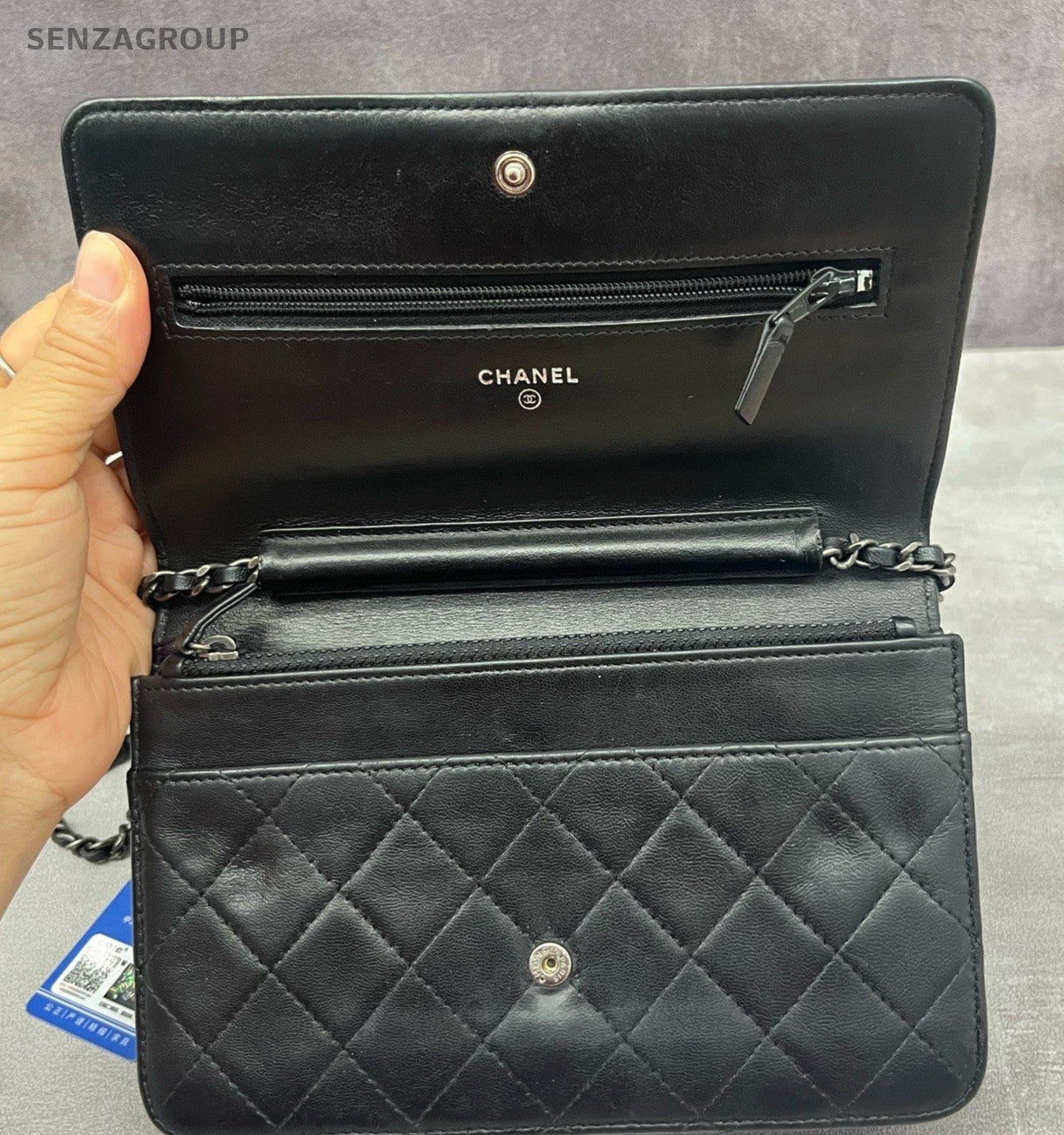 Chanel Leboy WOC Calfskin Chain Shoulder Bag Black Silver Diamond Women Classic