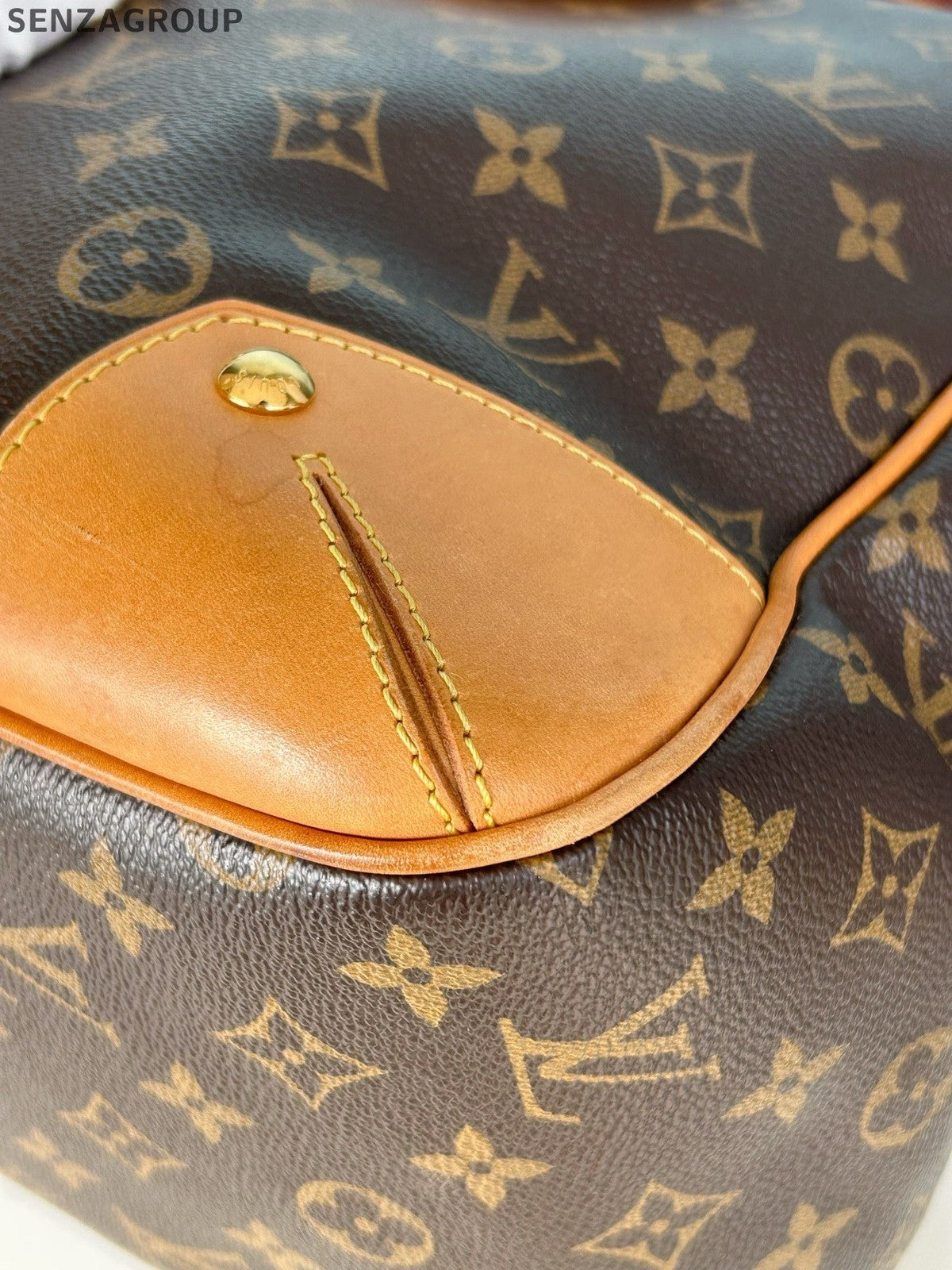 Louis Vuitton Monogram Tote Top Handle Crossbody Brown Gold Women Classic