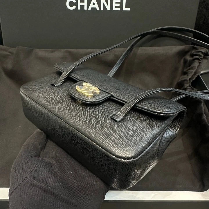 Chanel Preppy Coco Mini Shoulder Bag Black Gold Used Women Classic Fashion D