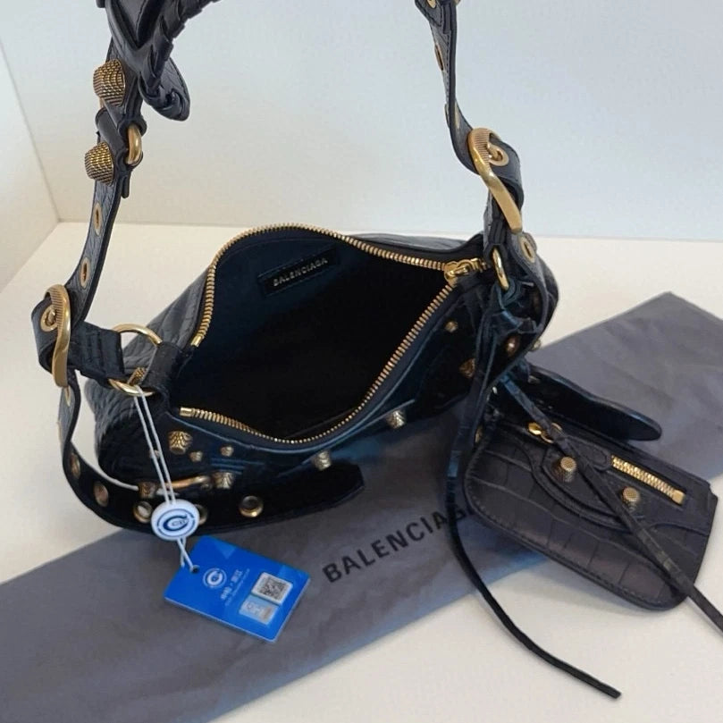 Balenciaga Le Cagole Hobo Shoulder Bag Black Gold Women Classic Fashion