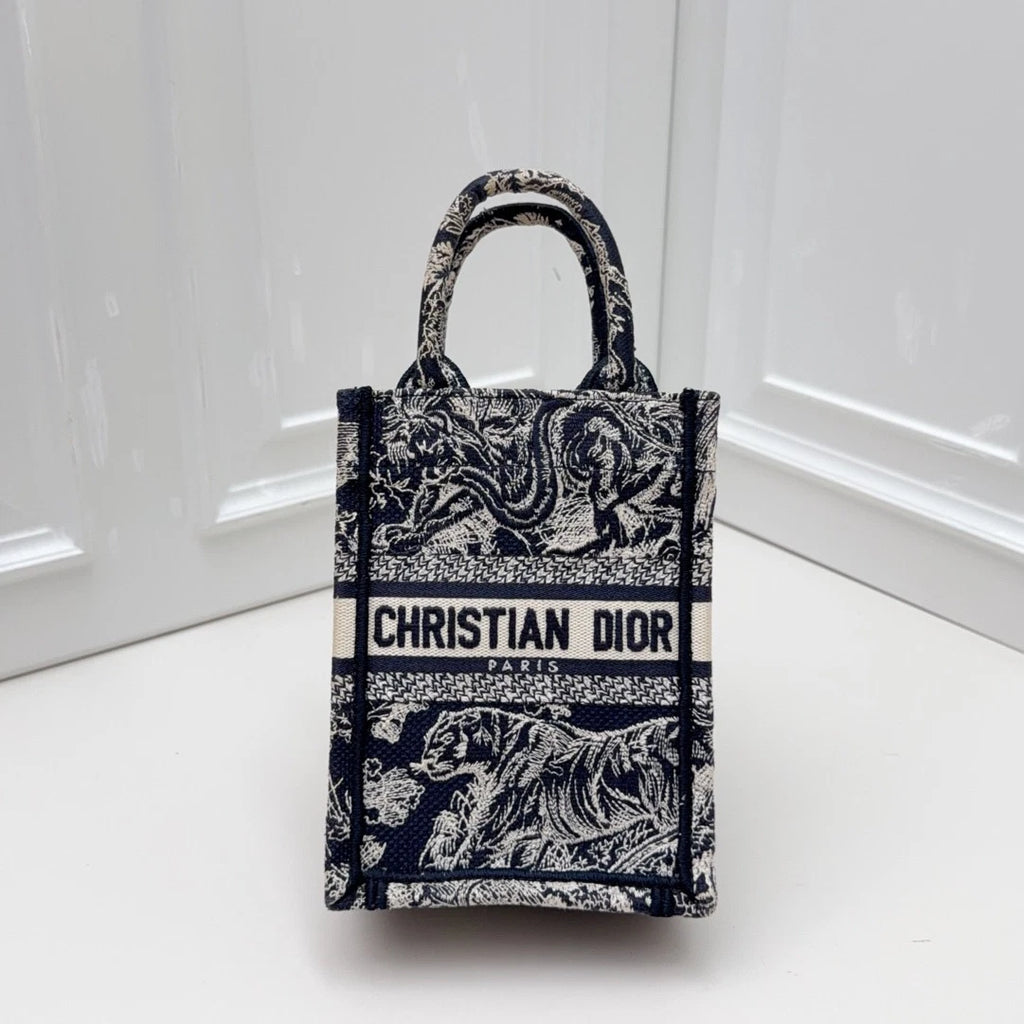 Christian Dior Phone Bag Mini Top Handle Crossbody Bag Blue White Women