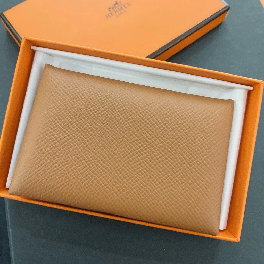 Hermes Calvi Silver Buckle Calfskin Card Wallet For Women Brown