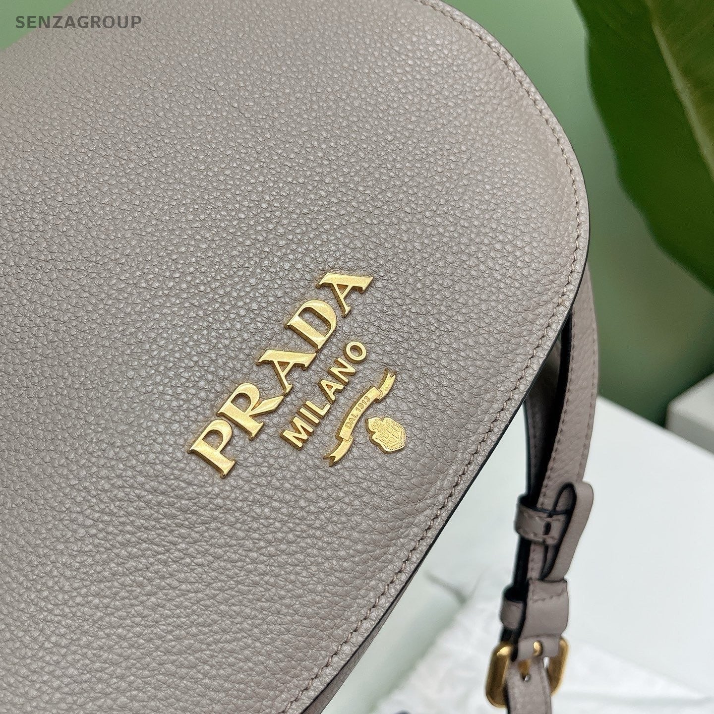 Prada Pionniere Saddle 2Way Shoulder Bag Crossbody Gray Gold Women Classic