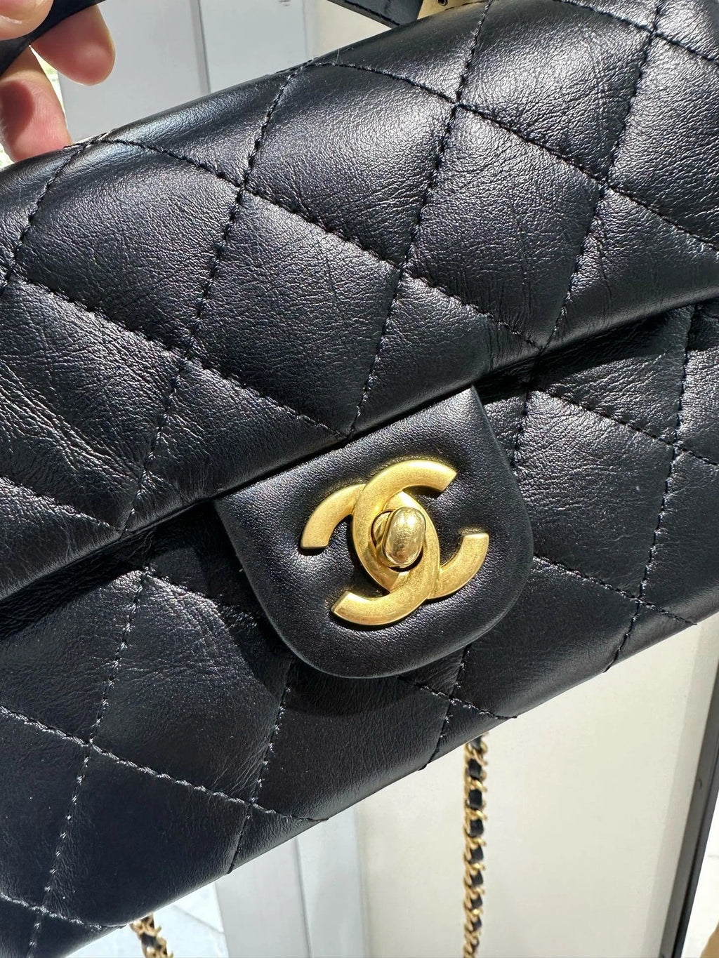 CHANEL Black Gold Top Handle Chain Bag For Women