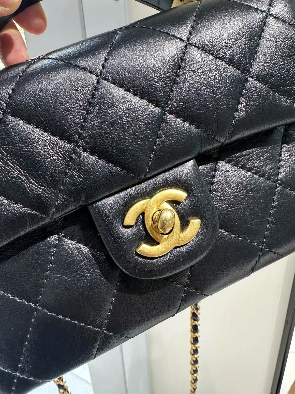 CHANEL Black Gold Top Handle Chain Bag For Women