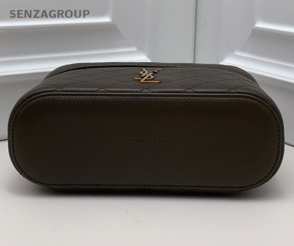 Saint Laurent Gaby Mini Lambskin Top Handle Bag Crossbody Green Gold Women