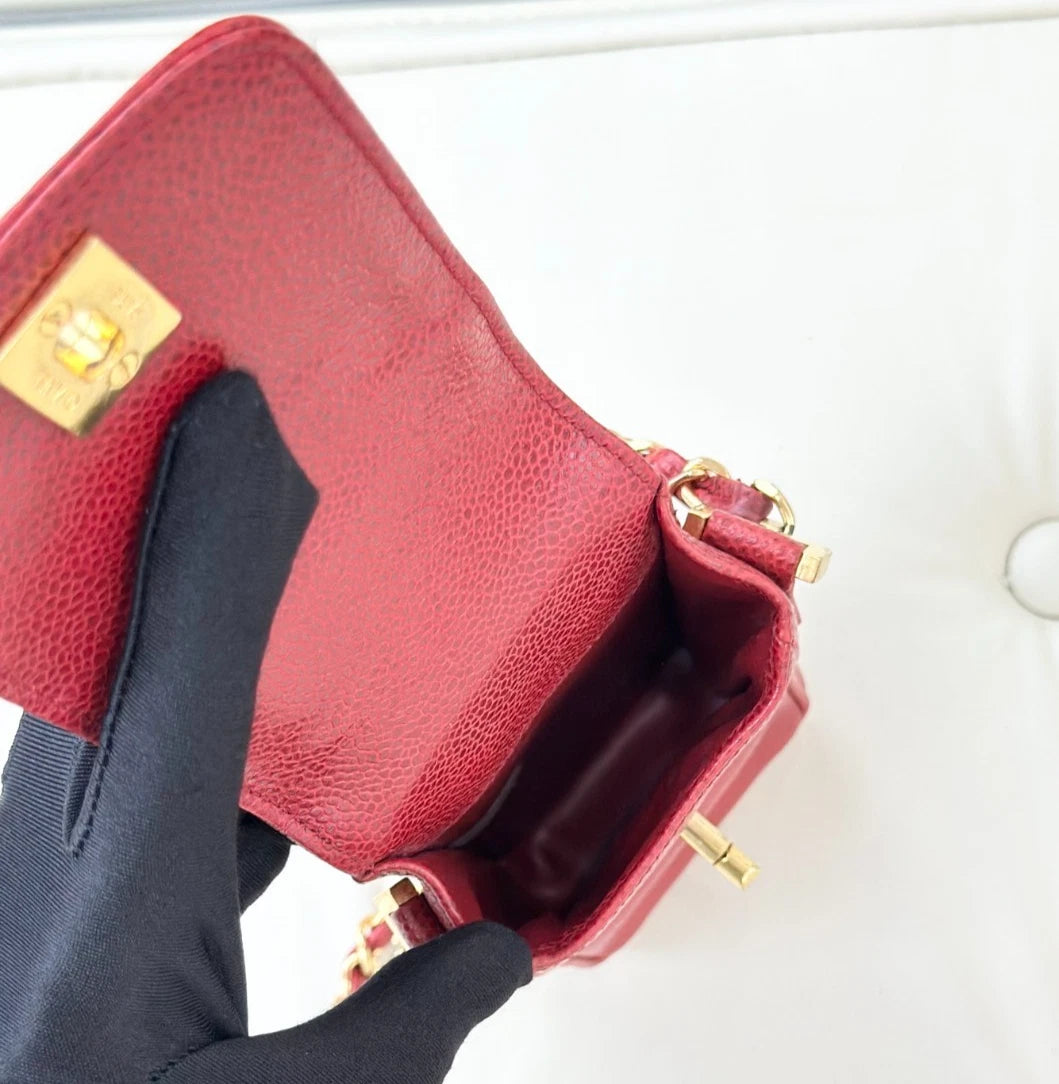 Chanel Vintage Calfskin Phone Bag Red Turn Lock Shoulder Bag Crossbody S