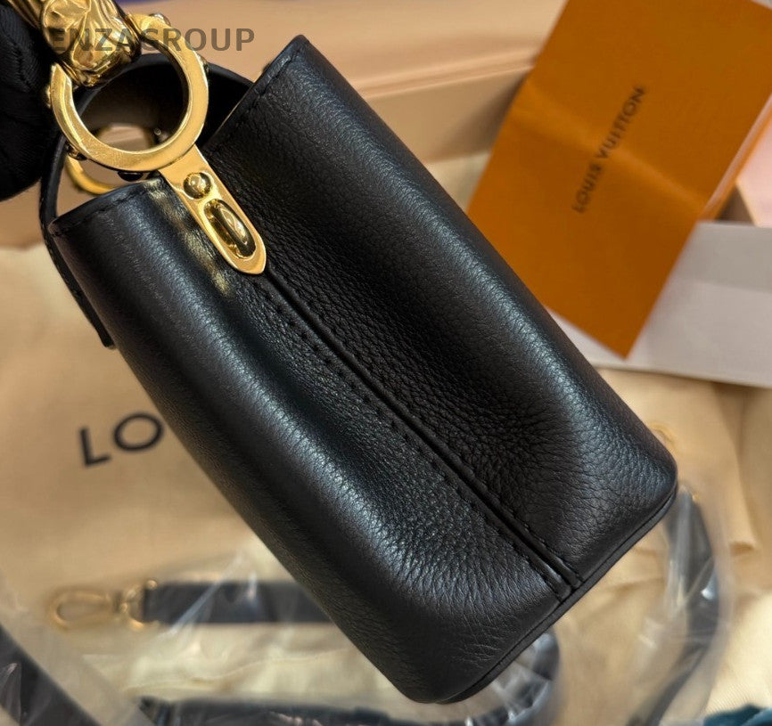 Louis Vuitton Capucine Mini Calfskin Top Handle Bag Crossbody Black Gold Women