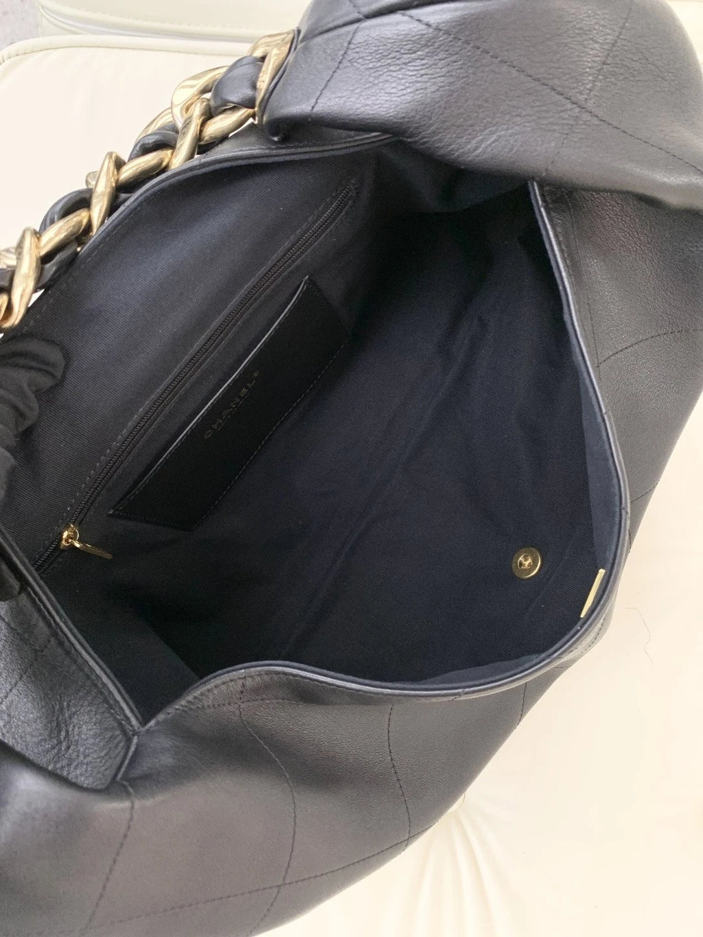 Chanel Hobo GM Chain Calfskin Shoulder Bag Black Gold Hardware Women S