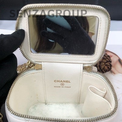 Chanel White Gold Classic Square Box Chain Shoulder Crossbody Bag Women