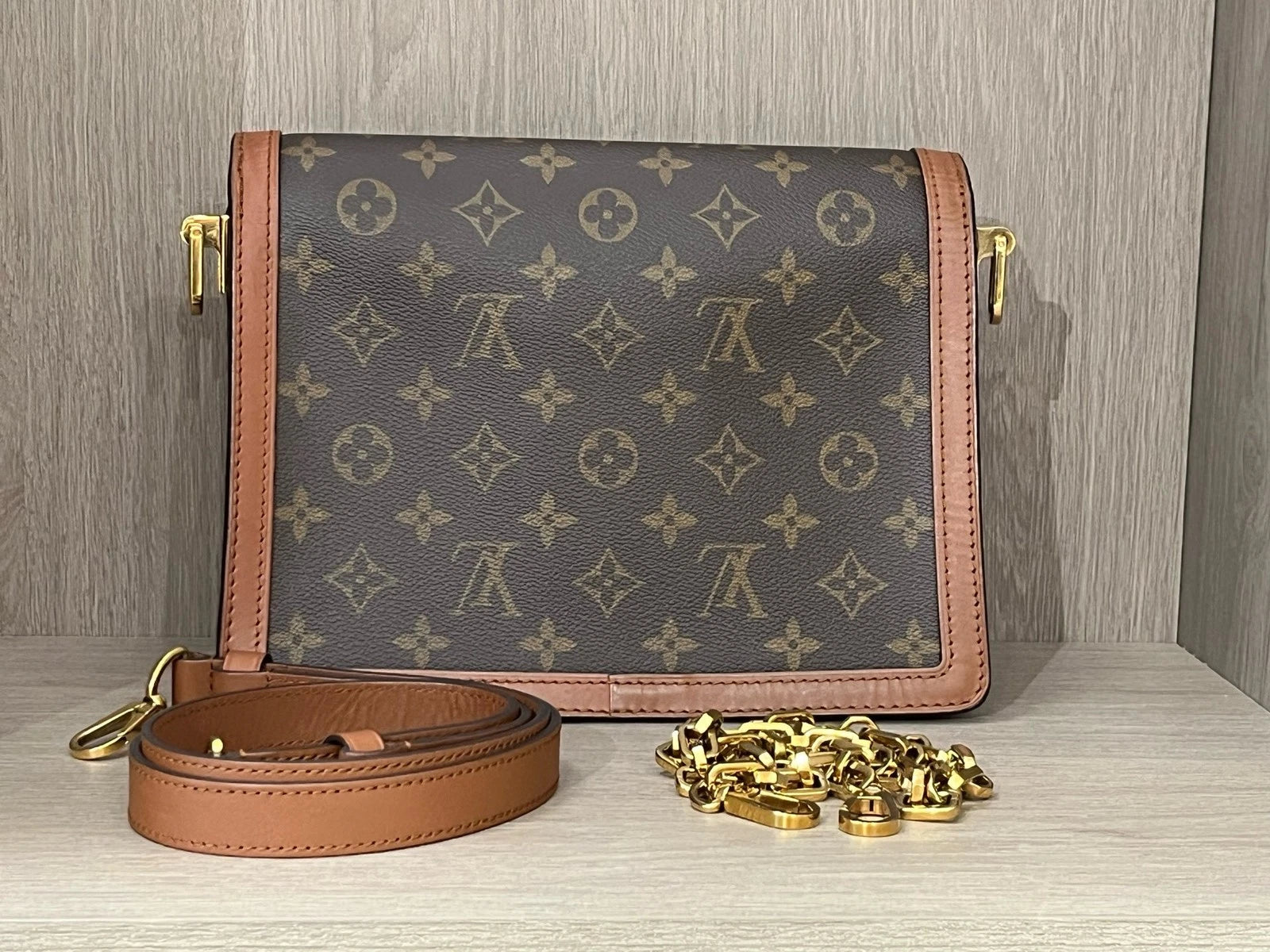 Louis Vuitton Canvas Monogram Caramel Dauphine MM Shoulder Bag Women