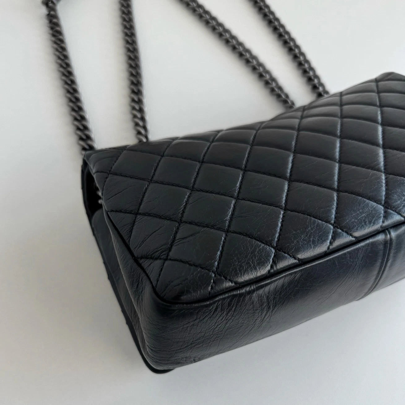 Chanel Classic Flap Cambon Chain Shoulder Bag Black Silver Women Diamond