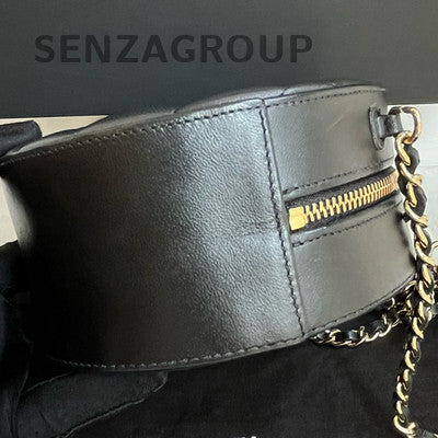 Chanel Black Gold Lambskin Round Quilted Chain Shoulder Crossbody Bag