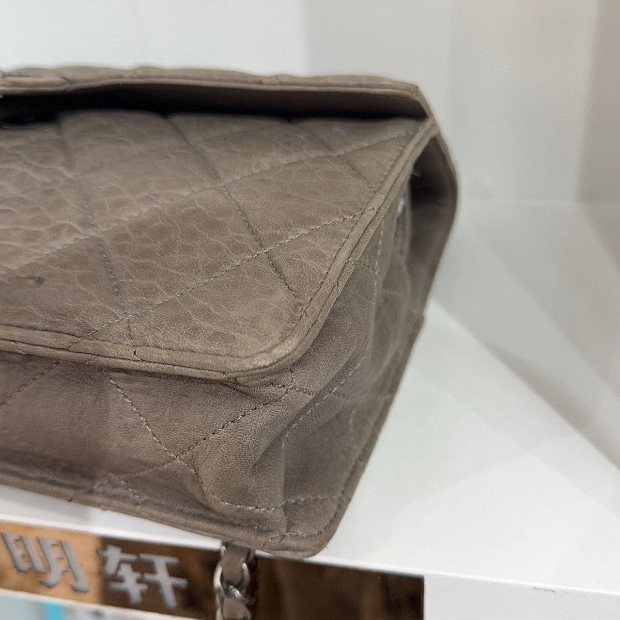 CHANEL Elephant Gray Calfskin Quilted Chain Shoulder Crossbody Bag For Women