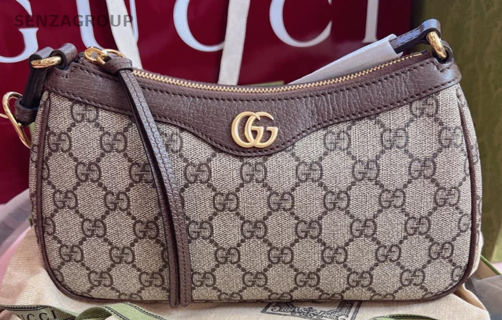 Gucci Monogram Shoulder Bag Crossbody Brown Gold Used Women Classic