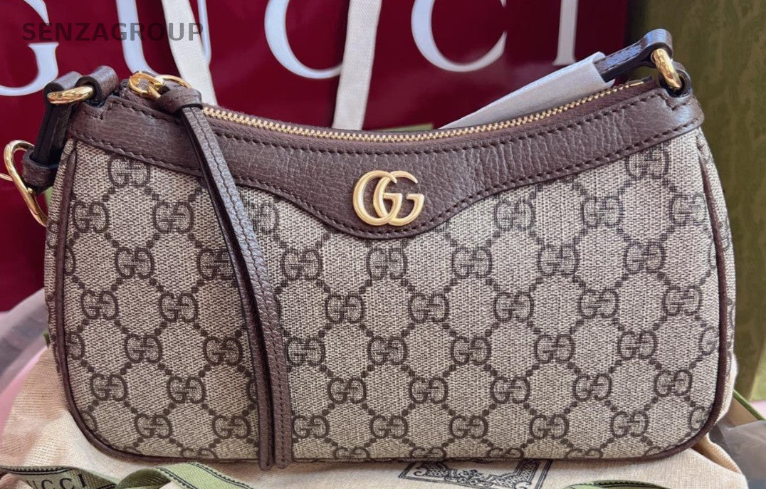 Gucci Monogram Shoulder Bag Crossbody Brown Gold Used Women Classic