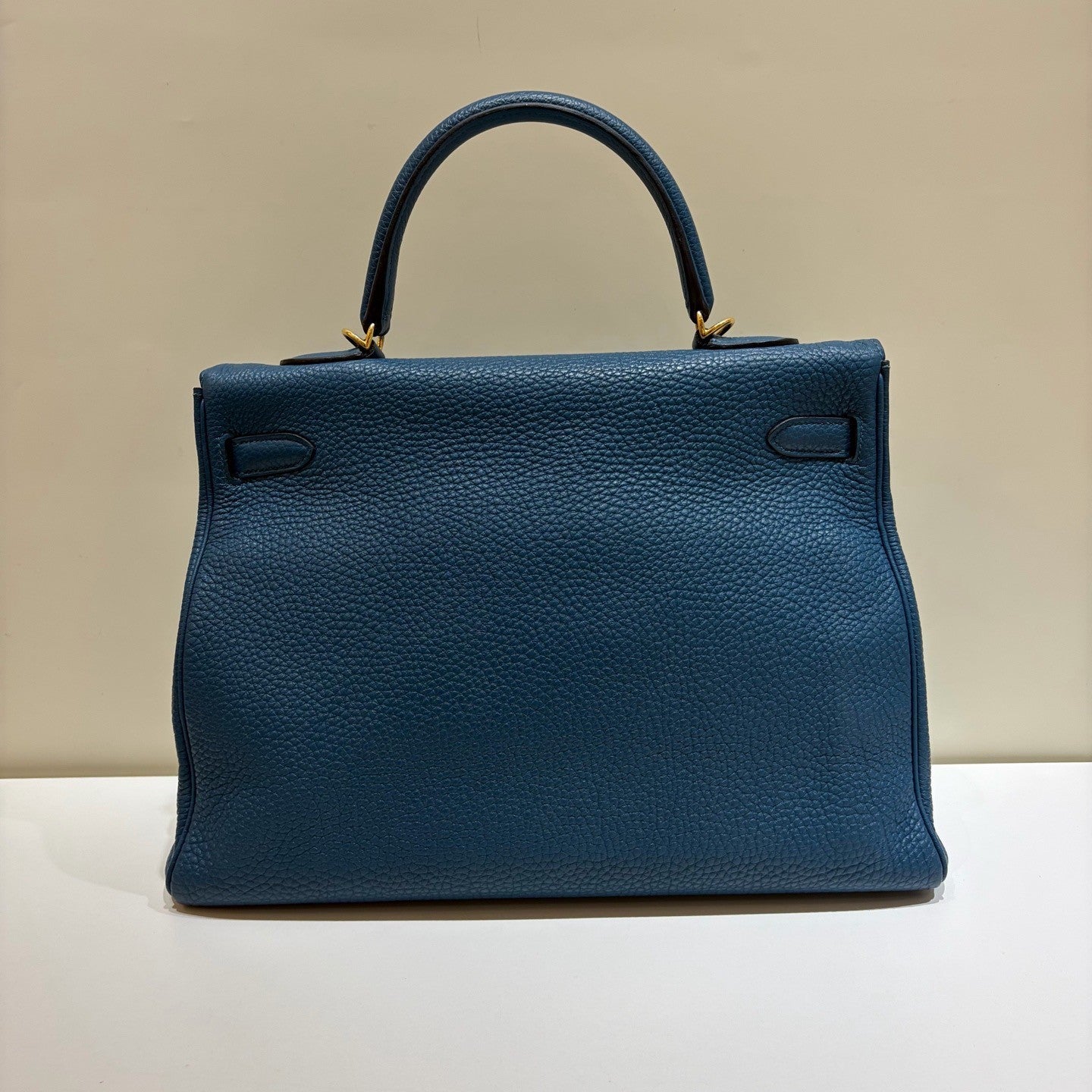 Hermes Kelly35 Top Handle Shoulder Bag Crossbody Blue Gold Women Classic Fashion
