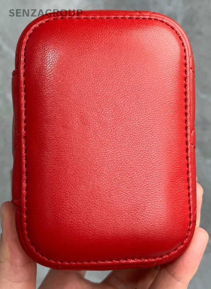 Chanel Lambskin Chain Shoulder Bag Crossbody Red Gold Used Women Classic