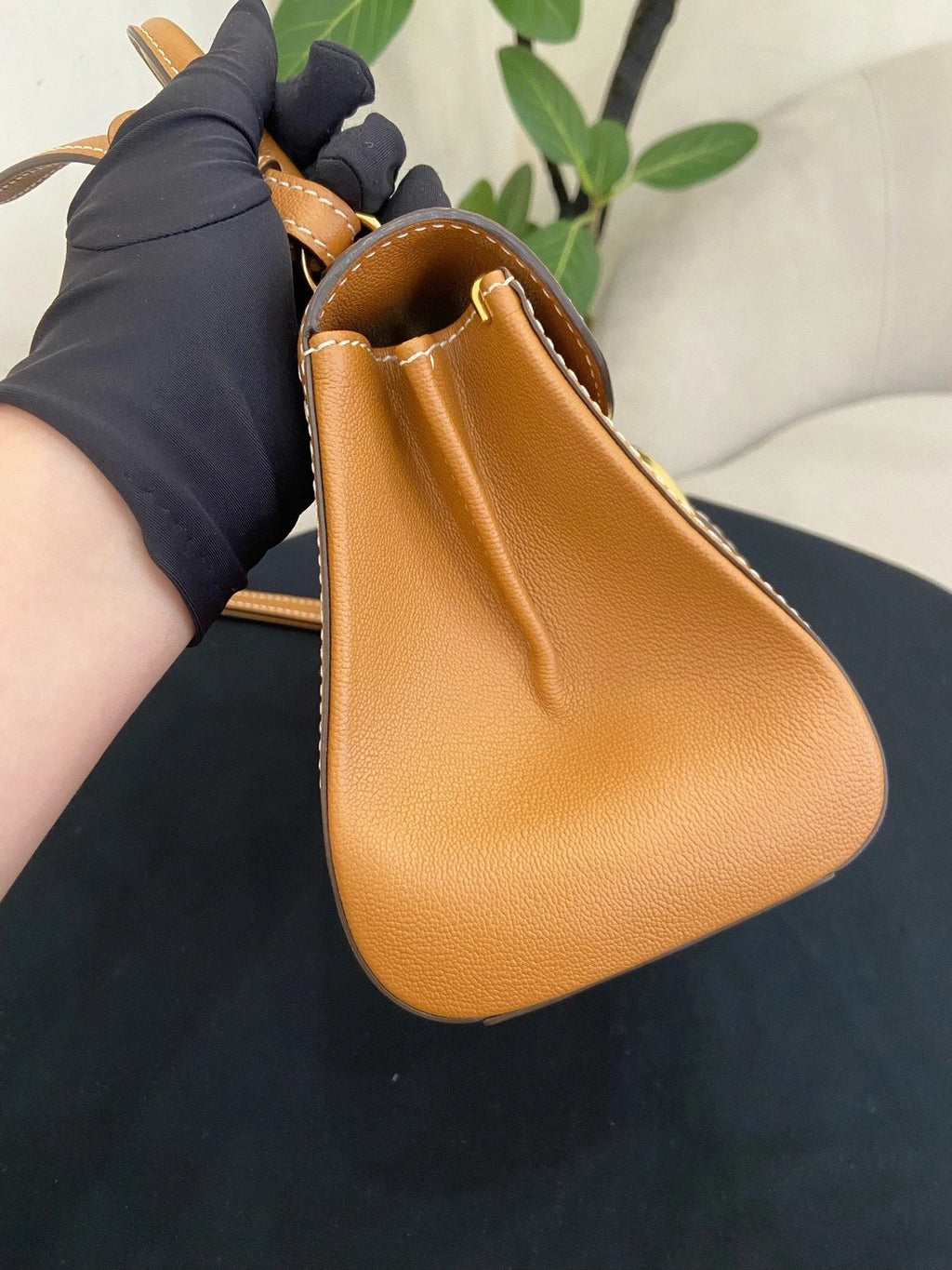 Delvaux Brilliant Mini Top Handle Bag Crossbody Brown Gold Women Classic