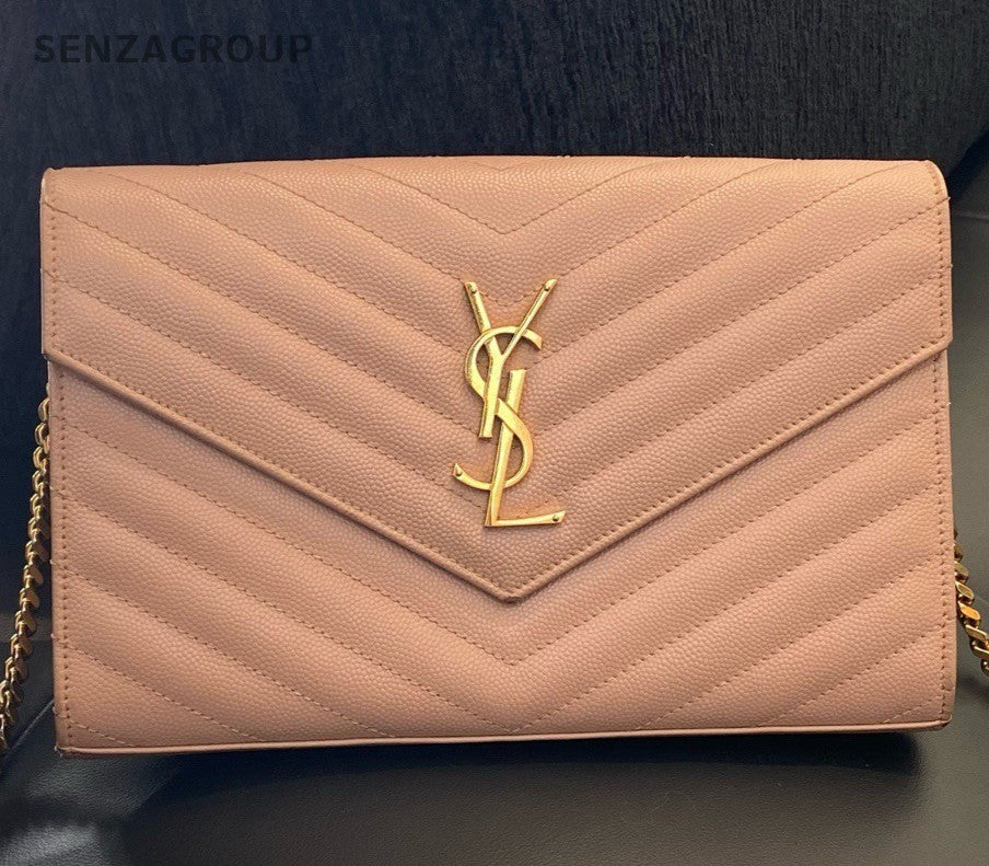 Saint Laurent Envelope Chain MM Calfskin Crossbody Pink Women Classic Fashion