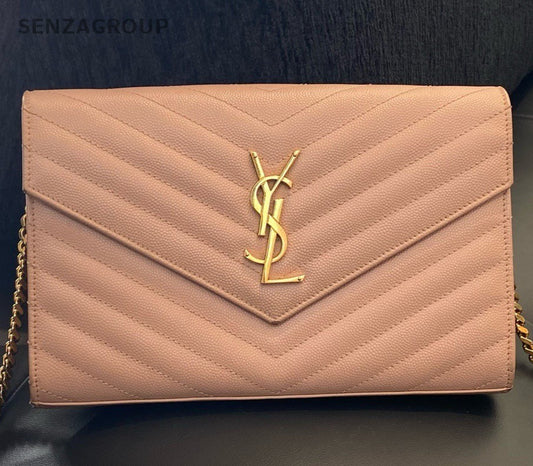 Saint Laurent Envelope Chain MM Calfskin Crossbody Pink Women Classic Fashion