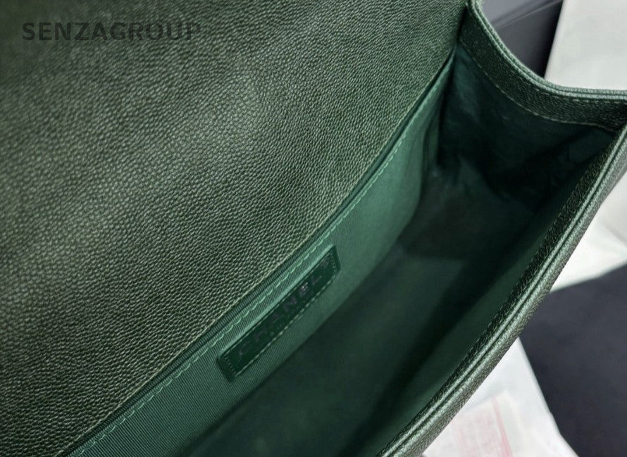 Chanel Leboy MM Calfskin Chain Shoulder Bag Green Silver Used Women Classic